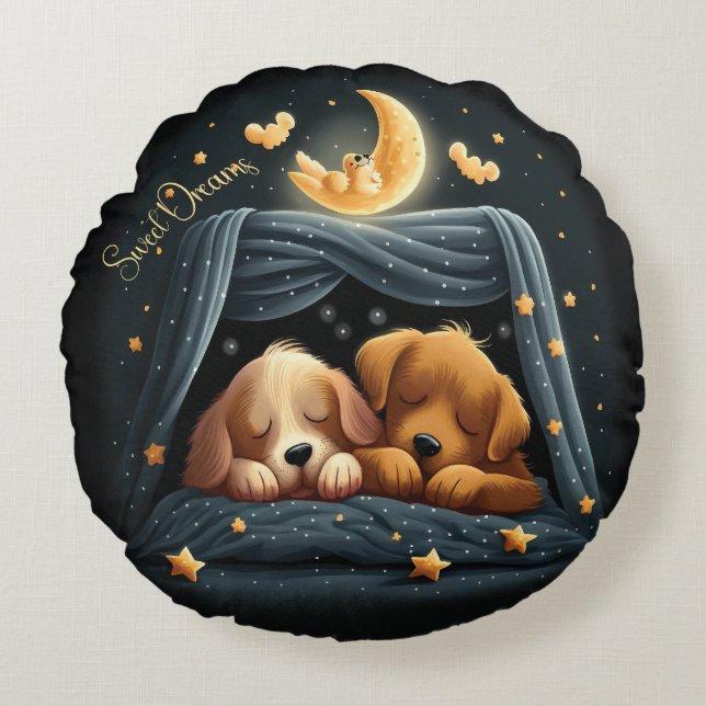 Sweet Dreams Schattige Design Puppy Rond Kussen (Voorkant)
