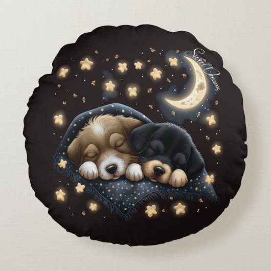 Sweet Dreams Schattige Design Puppy Rond Kussen (Voorkant)