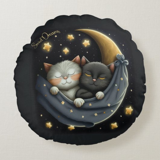Sweet Dreams Schattige ontwerp kitten Rond Kussen (Voorkant)