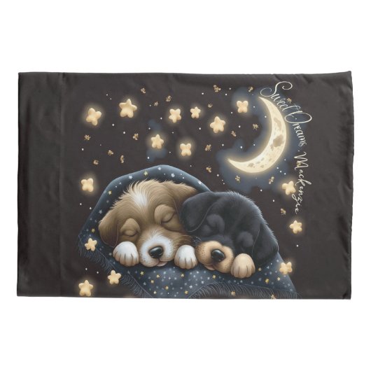 Sweet Dreams Schattige ontwerp Puppy gepersonalise Kussensloop (Achterkant)