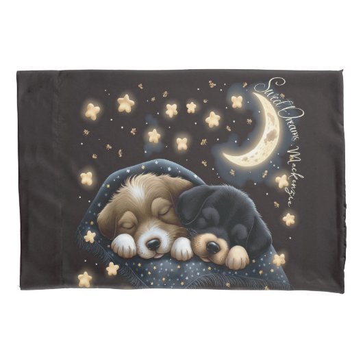 Sweet Dreams Schattige ontwerp Puppy gepersonalise Kussensloop (Voorkant)