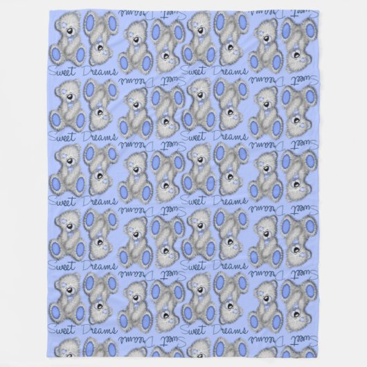 Sweet Dreams Teddy-soft blue snuggle Fleece Deken (Voorkant)