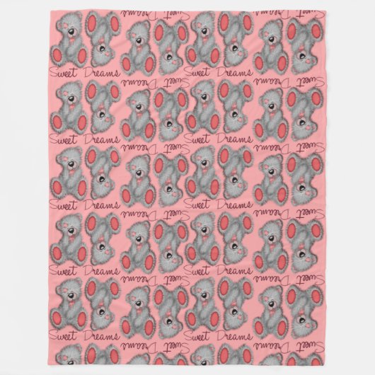 Sweet Dreams Teddy-zoete kers in de hoek Fleece Deken (Voorkant)