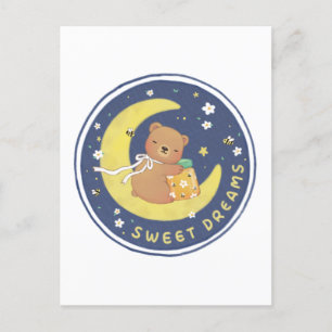 Sweet Dreams: teddybeer en honing illustratie Briefkaart