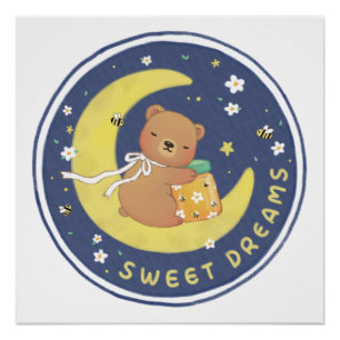 Sweet Dreams: teddybeer en honing illustratie Perfect Poster