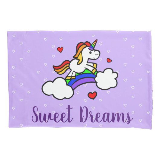 Sweet Dreams Unicorn Lila Heart Pillowcase Kussensloop (Voorkant)