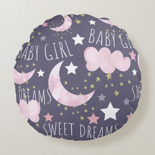 Sweet Dreams Waterverf Baby Girl Nursery Rond Kussen (Voorkant)