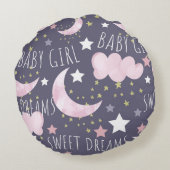 Sweet Dreams Waterverf Baby Girl Nursery Rond Kussen (Achterkant)