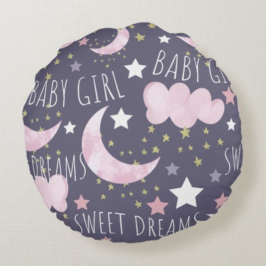 Sweet Dreams Waterverf Baby Girl Nursery Rond Kussen (Achterkant)