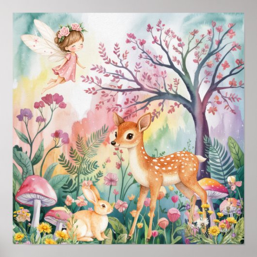Sweet Dreams Woodland Deer & Rabbits Nursery Poster (Voorkant)