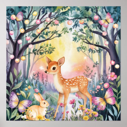 Sweet Dreams Woodland Deer & Rabbits Nursery  Poster (Voorkant)