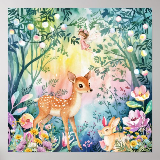 Sweet Dreams Woodland Deer & Rabbits Nursery  Poster (Voorkant)