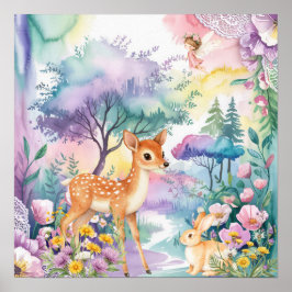 Sweet Dreams Woodland Deer & Rabbits Nursery  Poster