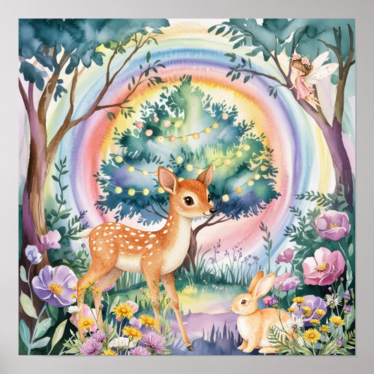 Sweet Dreams Woodland Deer & Rabbits Nursery Poster (Voorkant)