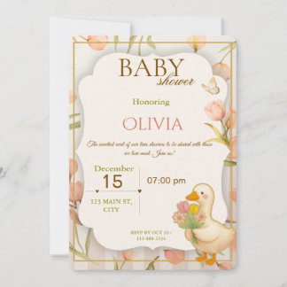 Sweet Duck Floral Baby Shower Invitation Kaart