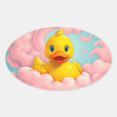 Sweet Duckling on Pink Clouds Birthday  Ovale Sticker (Voorkant)