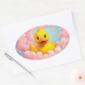 Sweet Duckling on Pink Clouds Birthday  Ovale Sticker (Envelop)