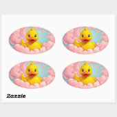 Sweet Duckling on Pink Clouds Birthday  Ovale Sticker (Vel)