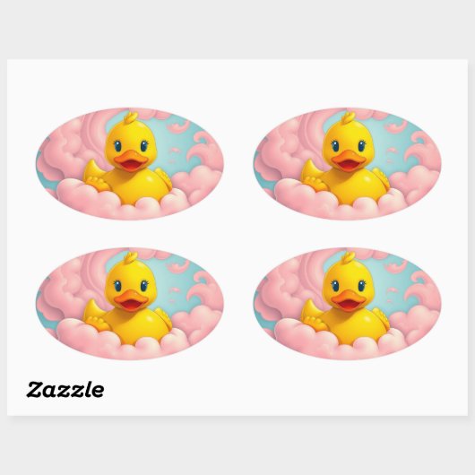 Sweet Duckling on Pink Clouds Birthday  Ovale Sticker (Vel)