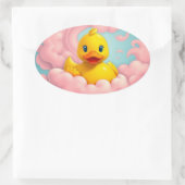 Sweet Duckling on Pink Clouds Birthday  Ovale Sticker (Tas)