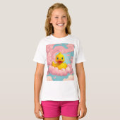 Sweet Duckling on Pink Clouds Birthday  T-shirt (Voorkant volledig)