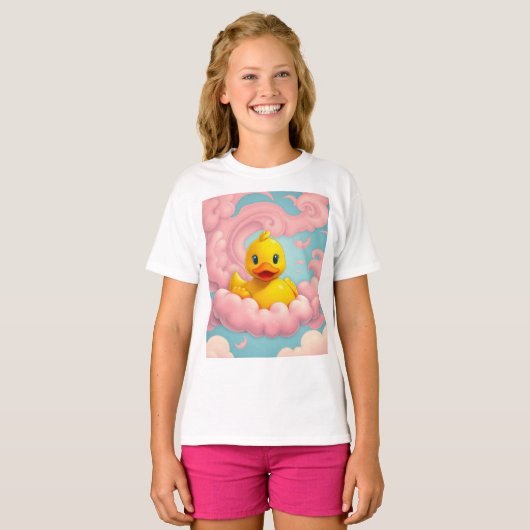Sweet Duckling on Pink Clouds Birthday  T-shirt (Voorkant volledig)