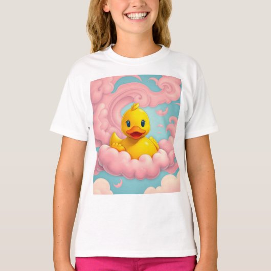 Sweet Duckling on Pink Clouds Birthday  T-shirt (Voorkant)