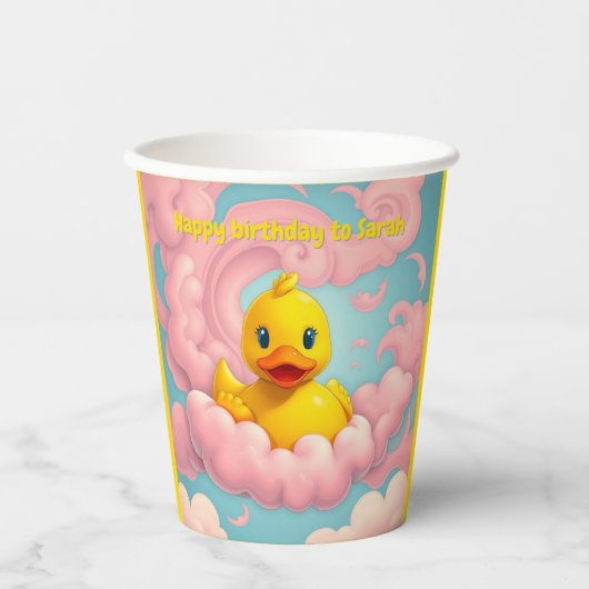 Sweet Duckling op Pink Clouds Hot Drink Cups Papieren Bekers (Voorkant)