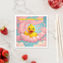 Sweet Duckling op Pink Clouds Party servetten
