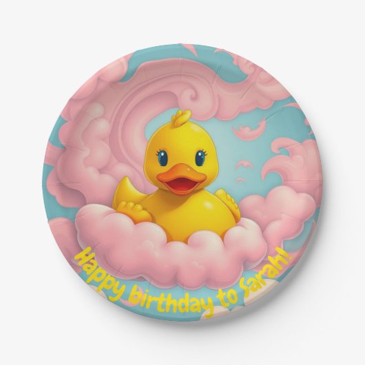 Sweet Duckling op Pink Clouds Verjaardag Bord (Voorkant)