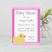Sweet Ducky Roze Baby Shower Invitaties Kaart (Staand voorkant)