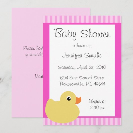 Sweet Ducky Roze Baby Shower Invitaties Kaart (Voorkant / Achterkant)