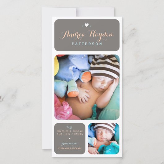 Sweet Duet Foto Baby Boy Aankondiging (Voorkant)