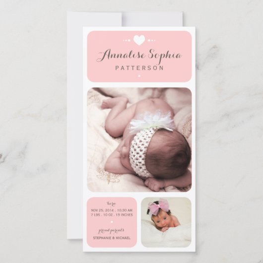 Sweet Duet Foto Baby Meisje Geboorteaankondiging Aankondiging (Voorkant)