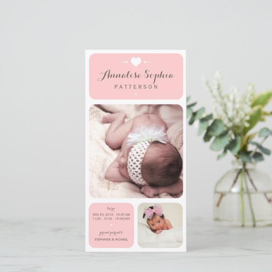 Sweet Duet Foto Baby Meisje Geboorteaankondiging Aankondiging (Staand voorkant)
