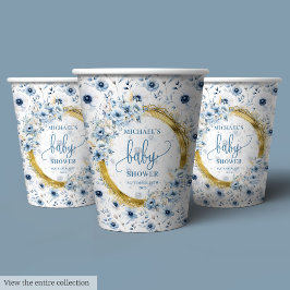 Sweet Dusty Blue Flowers Gold baby shower Custom Papieren Bekers