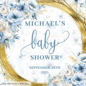 Sweet Dusty Blue Flowers Gold Boy baby shower Servet