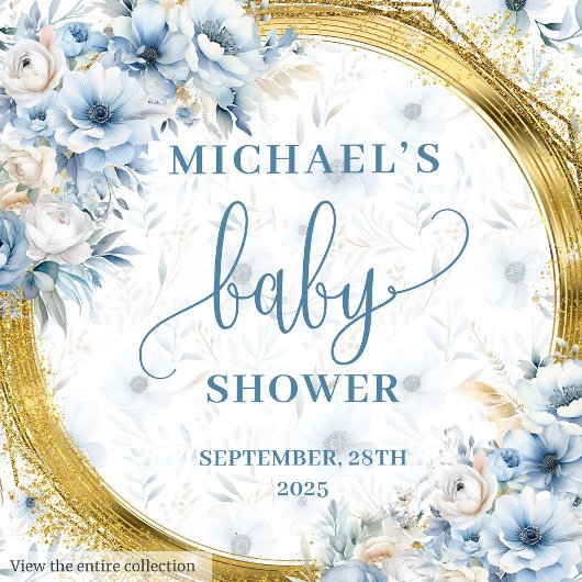 Sweet Dusty Blue Flowers Gold Boy baby shower Servet