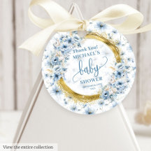 Sweet Dusty Blue Gold Baby shower Favoriet Tags
