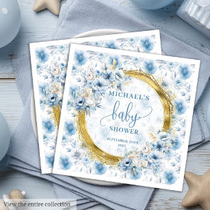 Sweet Dusty Blue Gold Baby shower servetten