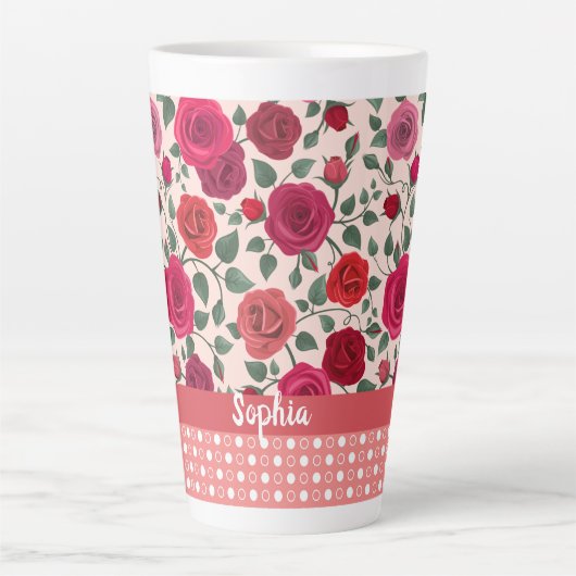 Sweet Dusty Pink Roses gepersonaliseerd Latte Mok (Voorkant)