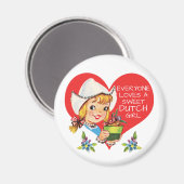 Sweet Dutch Girl Tulips Meisje & Heart Magneet (Voorkant / Achterkant)