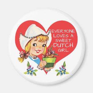 Sweet Dutch Girl  Tulips Meisje & Heart Magneet
