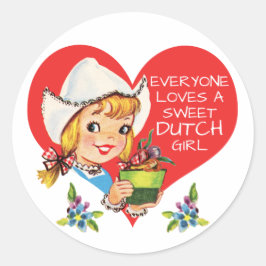 Sweet Dutch Girl  Tulips Meisje & Heart Ronde Sticker