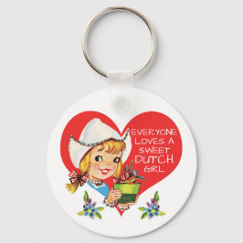 Sweet Dutch Girl  Tulips Meisje & Heart Sleutelhanger