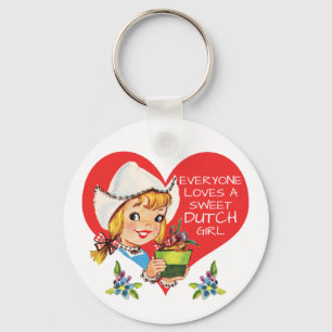Sweet Dutch Girl Tulips Meisje & Heart Sleutelhanger