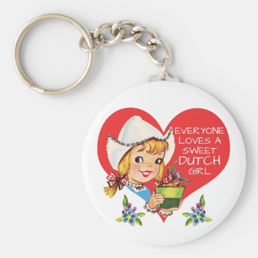 Sweet Dutch Girl Tulips Meisje & Heart Sleutelhanger (Voorkant)