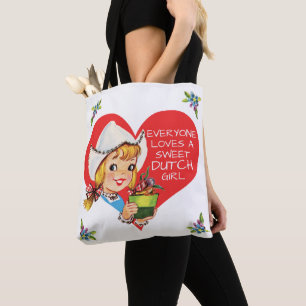 Sweet Dutch Girl Tulips Meisje & Heart Tote Bag