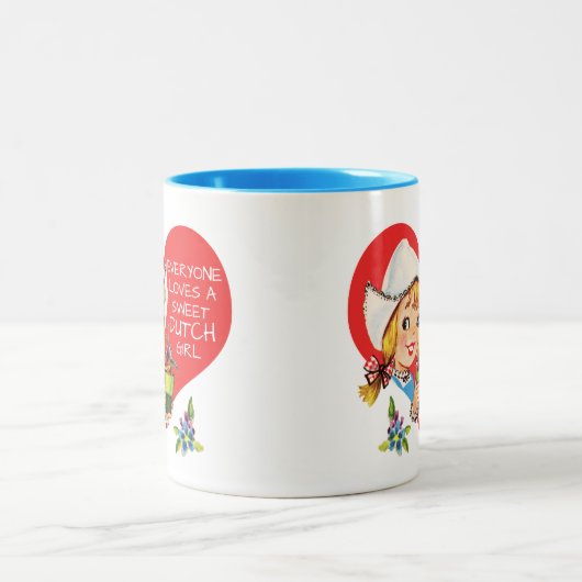 Sweet Dutch Girl  Tulips Meisje & Heart Tweekleurige Koffiemok (Center)