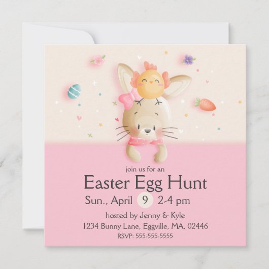 Sweet Easter Bunny & Chick Eggs Kaart (Voorkant)